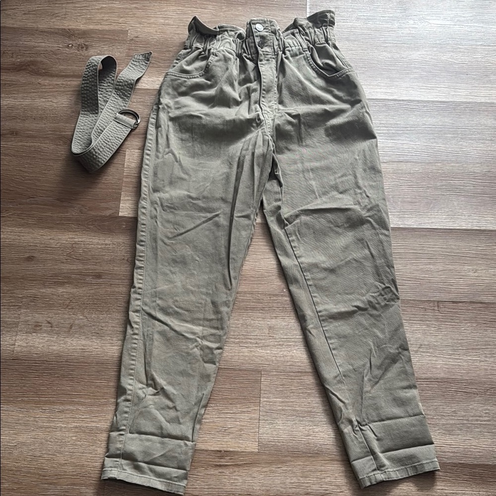 Garage Olive Green Paperbag Waist Pants